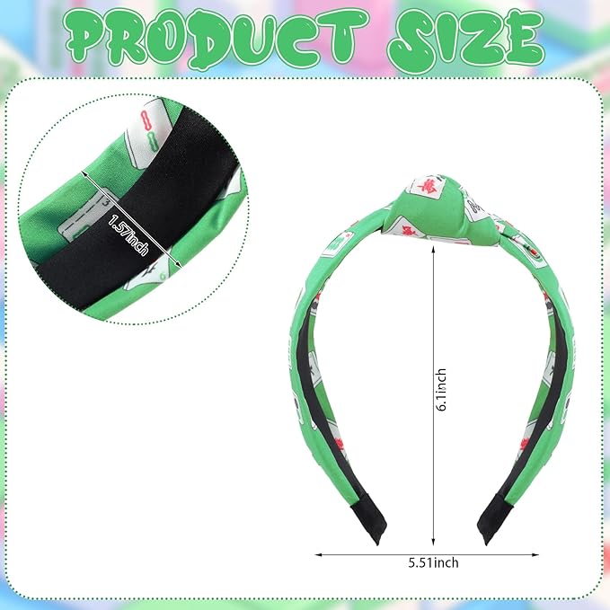 Norme 4 Pcs Mahjong Headbands Mahjong Tiles Knotted Headbands Trendy Wide Mah Jong Knotted Hairbands Colorful Fabric Non Slip Fashion Top Hair Accessories Mah Jong Gifts for Women Girls, 4 Styles