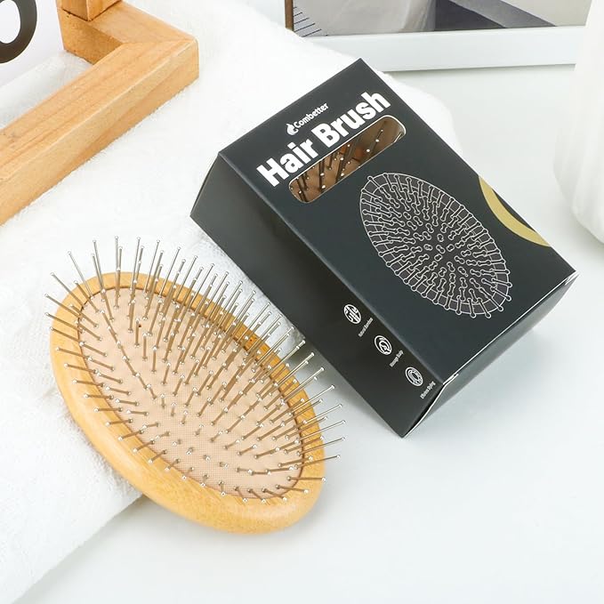 Metal Hair Brush for Hair Growth(No Handle Design) Combetter, Natural Wood Brush, Mini Hair Scalp Massager Metal Bristles Detangling Brush for Women, Men &Kids