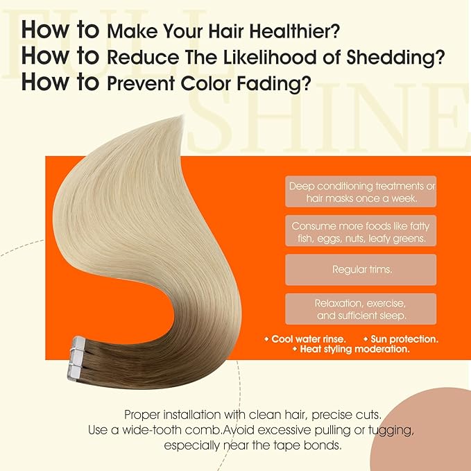 Full Shine Tape in Hair Extensions Human Hair Brown to Platinum Blonde Tape in Extensions Human Hair 20Inch Seamless Blonde Hair Extension Tape in Straight Skin Weft 20pcs 50G Real Remy Hair Extension