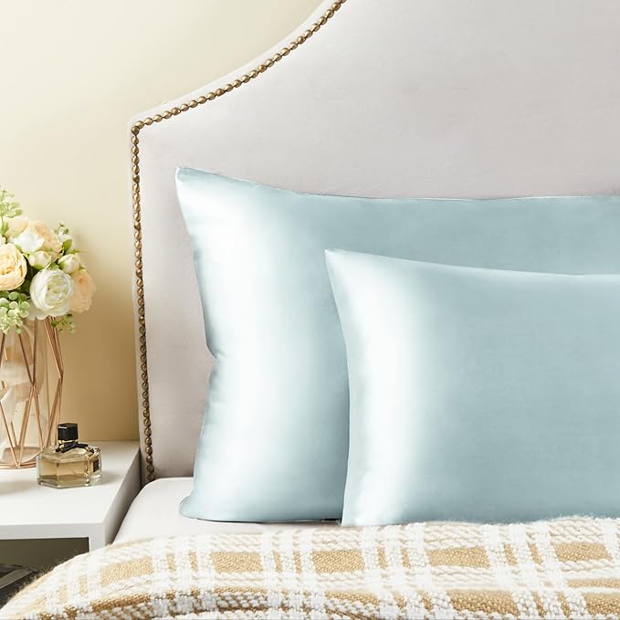 BEDELITE Satin Pillowcase for Hair and Skin, Super Soft and Cooling Similar to Silk Pillow Cases 2 Pack with Envelope Closure, Gift for Women Men(20"x40" King Size, Stone Blue)