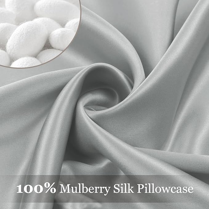 Adubor 100% Silk Pillowcase - Mulberry Silk Pillow Cases, 23 Momme 6A Grade Fibers, Silk Pillow Case for Hair and Skin Health, with Hidden Zipper (King 20''×36'', Dark Gray, 1PC)