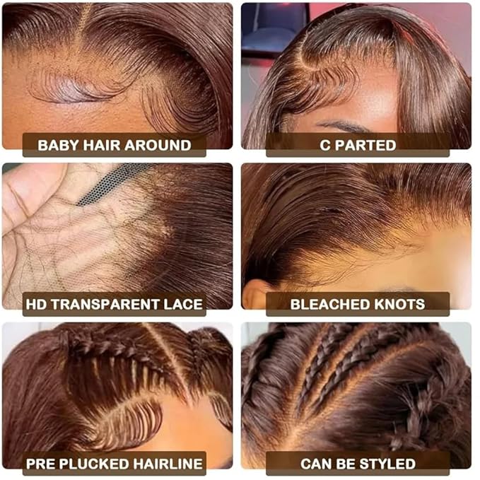 250% Density Chocolate Brown Lace Front Wig Human Hair 13x4 Body Wave Lace Front Wigs Colored Human Hair Wigs For Women HD Transparent Lace Front Wig(24 Inch,Chocolate Brown Wig)