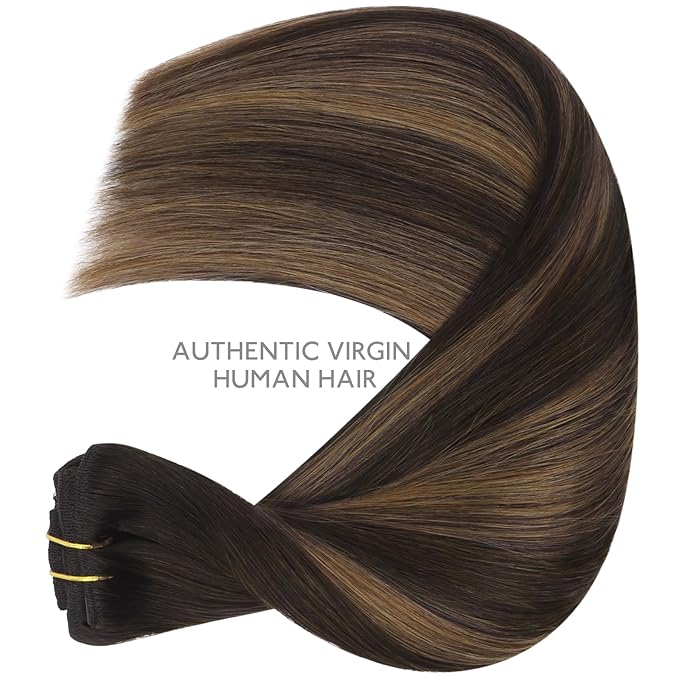 WENNALIFE Clip in Hair Extensions Real Human Hair, 12 Inch 80g 7pcs Remy Hair, Balayage Dark Brown Mixed Chestnut Brown Straight Natural Extensiones De Cabello Humano Con Clip Ins