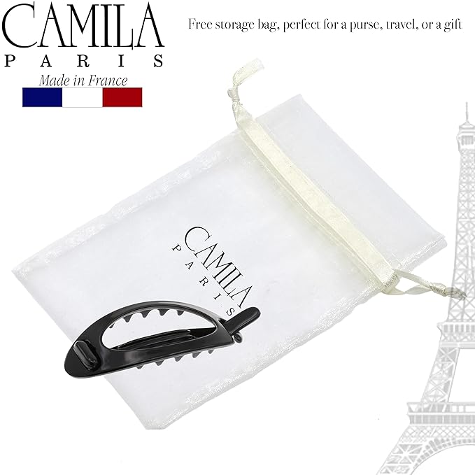 Camila Paris CP2318 French Hair Barrette Clip, Flexible Ponytail Holder No Metal Parts, Strong Hold Grip Hair Clips for Women, No Slip and Durable Styling Girls Hair Accessories, Made in France