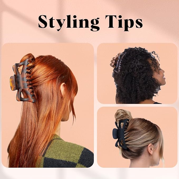 Kitsch 5 Inch Large Claw Clips for Thick and Long Hair | Strong Grip Jumbo Claw Clip for All-Day Hold | 2pcs Matte Oversized Hair Accessories | Ideal Gifts for Women - Black & Tortoise Design