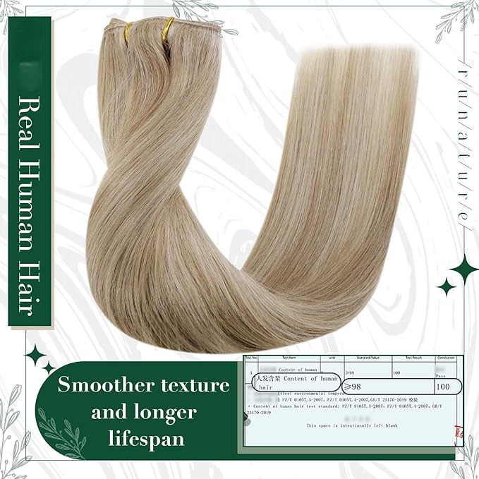 RUNATURE Clip in Hair Extensions Real Human Hair, Natural Hair Extensions Clip Ins, Remy Human Hair for Women Double Weft 20 Inch 50g 3pcs #16P22 Dark Ash Blonde Highlight Light Blonde