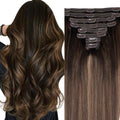 Straight Clip In Hair Extensions Real Human Hair 8Pcs Clip In Balayage Dark Brown to Chestnut Brown Human Hair Extensions with 18Clips Lace Weft 120g 22inch