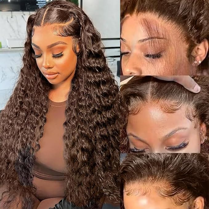 250% Density SKINLIKE Real HD Lace Wig, 13x6 Full Frontal 0.10mm Ultra-thin HD Lace Front Wigs Human Hair Pre-Plucked Bleached Knots Invisible Lace Chocolate Brown Deep Wave Human Hair Wigs 24 Inch