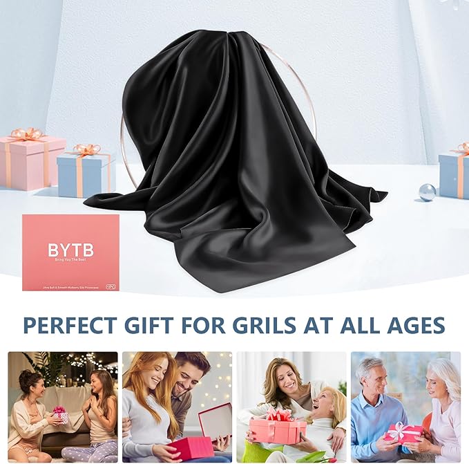 Silk Pillow Cases Queen Size 100% Mulberry Silk Pillowcase for Hair and Skin 22 Momme Both Side Grade 6A Silk Cooling Soft Breathable 20 x 30 Inches with Hidden Zipper 1PC, Black