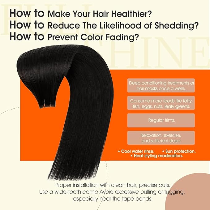 Full Shine Injected Tape In Hair Extensions Color 1B Black Tape in Extensions Real Human Hair Injection Seamless Skin Weft Double Sided Exension 22Inch 50G 20Pcs Long Straight for Wedding