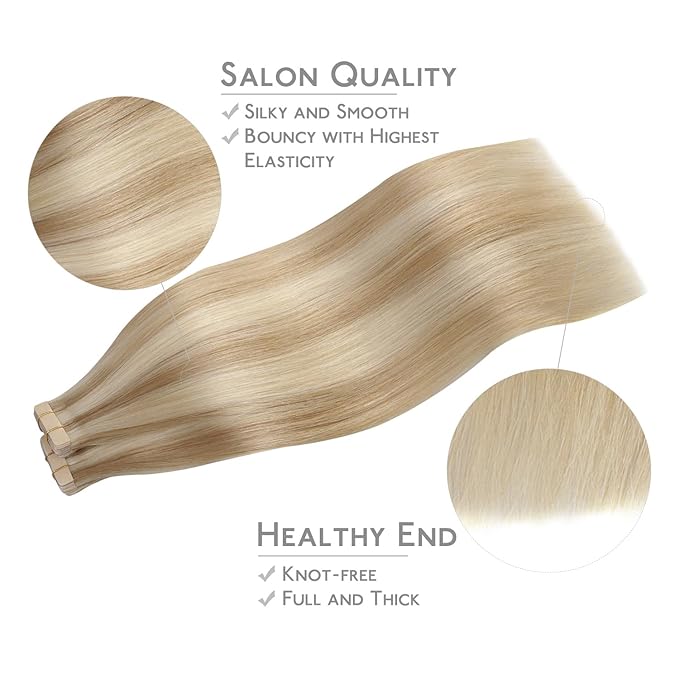 WENNALIFE 40pcs Tape in Hair Extensions Human Hair, 80g 12 inch Dirty Blonde Highlighted Bleach Blonde Hair Extensions Real Human Hair Straight Tape in Extensions Invisible Human Hair Extensions
