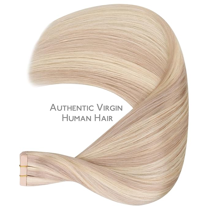 WENNALIFE Tape in Hair Extensions Human Hair, 20pcs 50g 14 inch Balayage Light Wheat Platinum Blonde Remy Hair Extensions Straight Human Hair Tape in Extensions Skin Weft Tape Extensions Human Hair