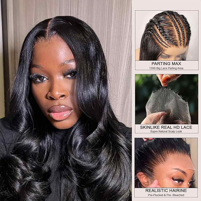 WOWANGEL 13x6 HD Lace Front Wigs Human Hair Body Wave Pre Plucked SKINLIKE 0.1mm Extremely Thin Real HD Lace Front Wigs 180% Density Glueless Human Hair Wigs for Women 18 Inch
