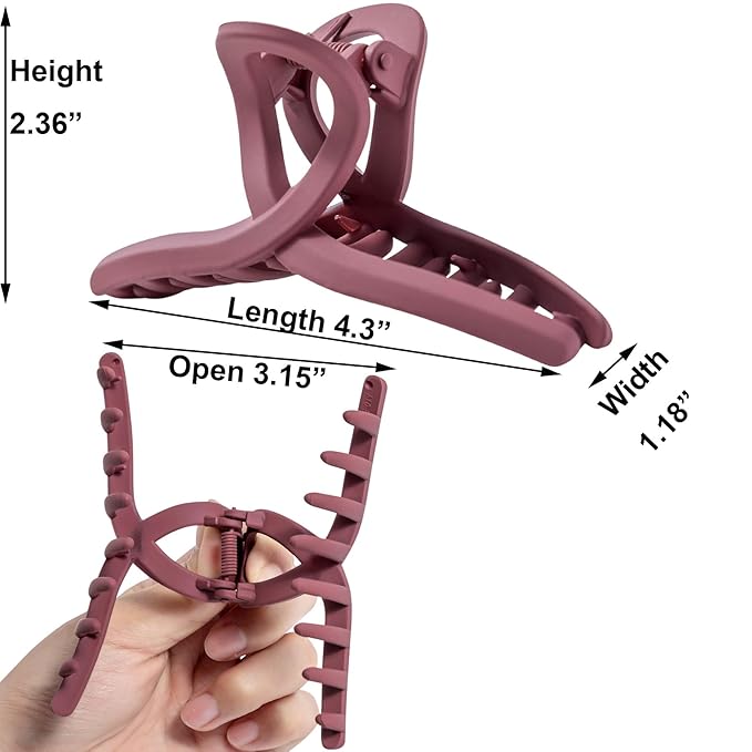 Burgundy Large Hair Claw Clips for Thick/Fine/Thin Hair, Strong Holding Teeth Interlocking Maroon Women Jaw Clips 3 Count Set-Oxblood