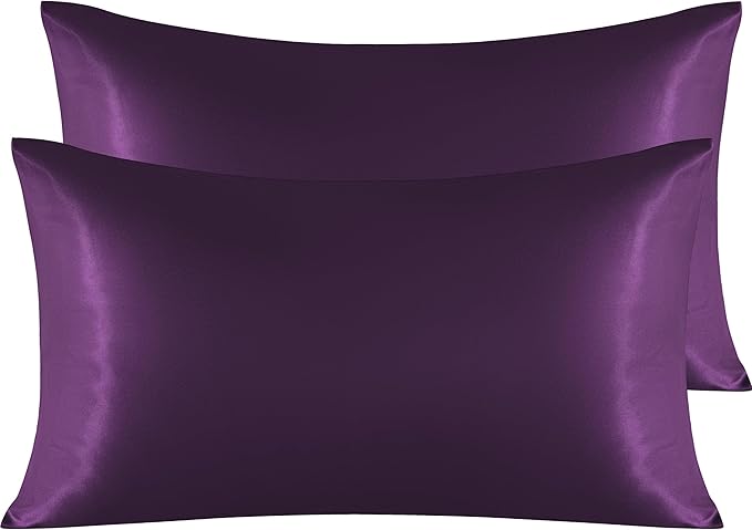 NTBAY 2 Pack Satin King Pillowcases for Hair and Skin, Luxurious and Silky Pillow Cases with Envelope Closure, 20x36 Inches, Eggplant Purple