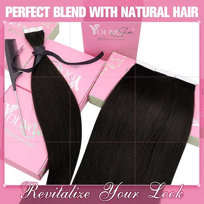 YoungSee Brown Human Hair Tape in Extensions for Women Tape on Hair Extensions Dark Brown Hair Extension Tape-in 50g 16 Inch 20pcs Extensiones Adhesivas Cabello Humano