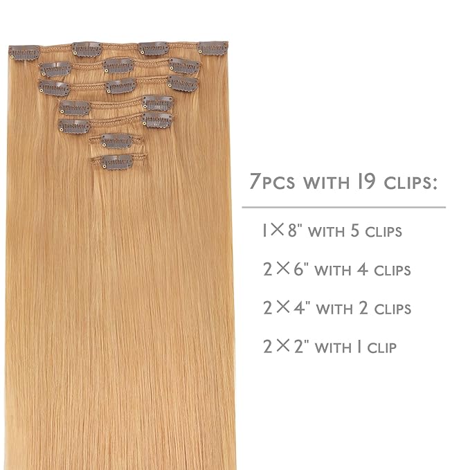 WENNALIFE Clip in Hair Extensions Real Human Hair, 18 Inch 120g 7pcs Remy Hair, Strawberry Blonde Straight Natural Coloured Extensiones De Cabello Humano Con Clip Ins