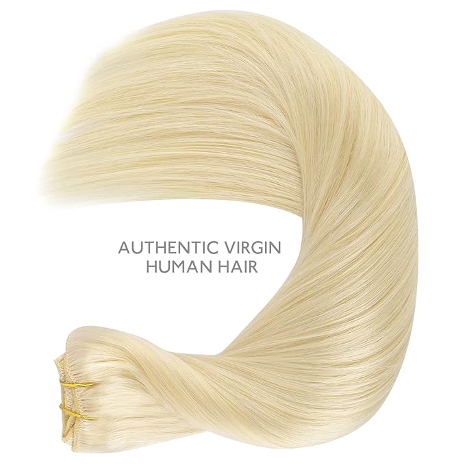 WENNALIFE Clip in Hair Extensions Real Human Hair, 14 Inch 120g 7pcs Human Hair Extensions Clip In Human Hair, Bleach Blonde Hair Extensions Clip In Real Hair Coloured Remy Human Hair Extensions