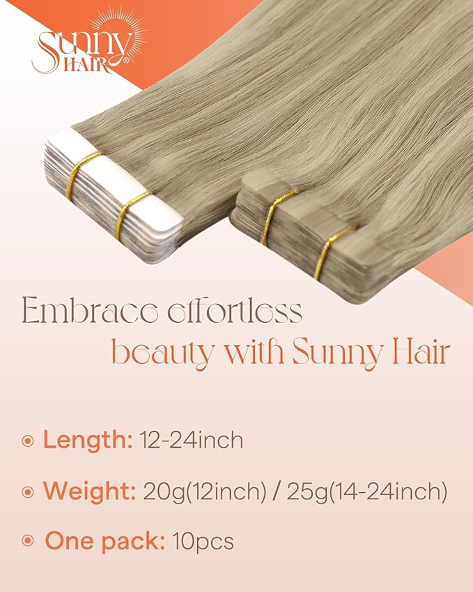Sunny Hair Tape in Hair Extensions Real Human Hair Invisible Remy Hair Extensions Tape ins for Women Dark Honey Blonde Highlight Medium Blonde 14 inch 25G