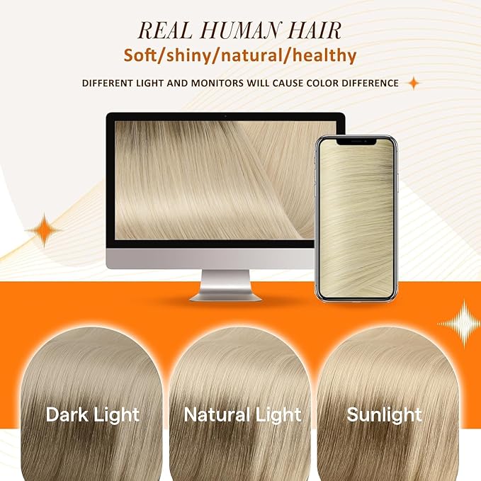 Full Shine Ombre Seamless Clip in Hair Extensions Ash Brown Ombre Platinum Blonde for Women Invisible Remy Hair Extension Clip ins 16 Inch 120 Grams 8 PCS