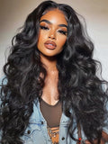KLAIYI HD Real Scalp Wig 13x4 Lace Frontal Human Hair Wig Loose Body Wave with Face Framing Curtain Bangs Pre Everything Glueless 3S Wear and Go Precut Lace Pre Plucked Pre Bleached 180%Density 24Inch