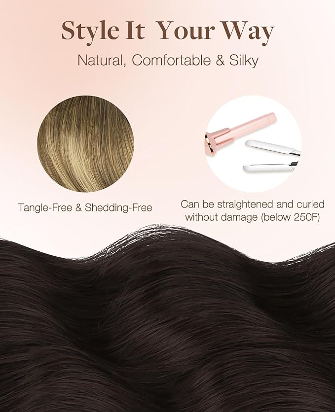 GOO GOO Invisi Edge Tape in Hair Extensions Human Hair, 2/6/18 Balayage Brown to Dirty Blonde 10pcs injected with 10pcs classical tape ins, 16inch 50g, Virgin Remy Hair, Natural Look