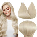 Full Shine Blonde Tape in Hair Extensions Human Hair 18 Inch 20 Pcs Color 60 Seamless Tape in Extensions Straight Silky 50 Gram Skin Weft Add Volume for Wedding Soft Remy