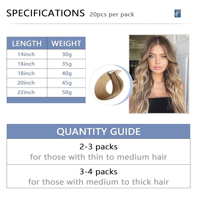 COOKAYU Invisible Tape in Hair, Gold Brown to Caramel Blonde 20pcs/pack 18Inch 40g Seamless Tape in Extensions Real Human Hair Injected Invisi Edge Extensions