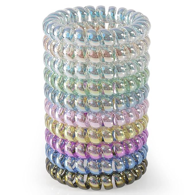 JessLab Spiral Hair Ties for Women, 10-Pack Traceless No-Damage Ponytail Holders, Coils Hair Bands for Girls, Assorted Colors