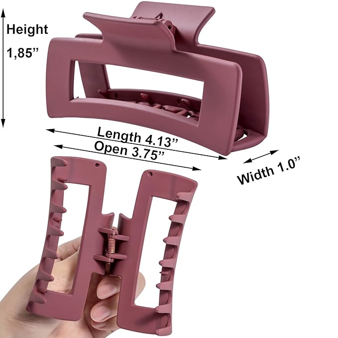 Burgundy Large Hair Claw Clips for Thick/Fine/Thin Hair, Strong Holding Teeth Interlocking Maroon Women Jaw Clips 3 Count Set-Oxblood