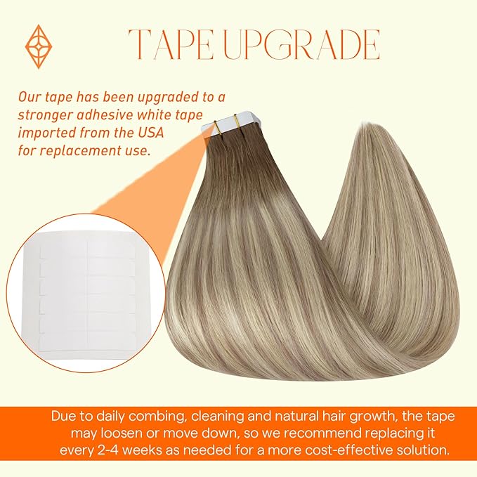 Full Shine Tape in Hair Extensions Invisible Tape in Hair Extensions Human Hair Ombre 18 Inch Color 8 Ash Brown Fading to 60 Platinum And 18 Ash Blonde 20Pcs 50G Remy Straight Seamless Skin Weft