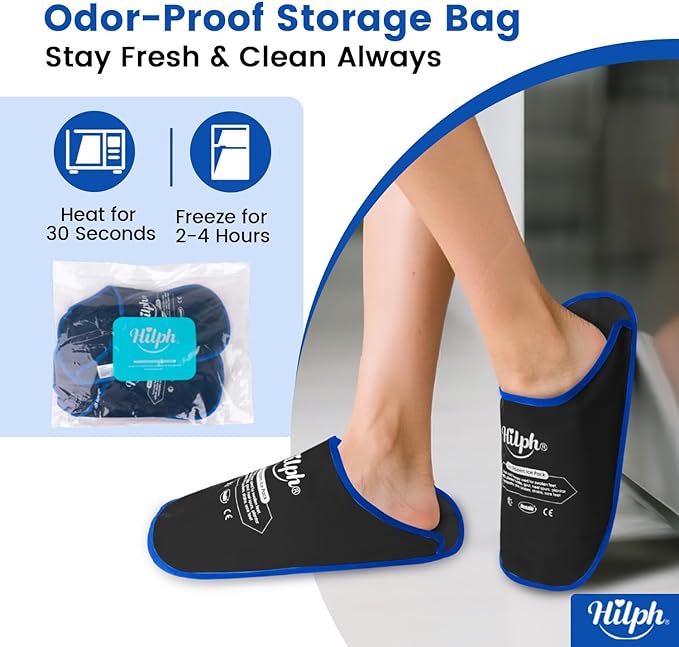 Hilph Foot Ice Pack Slippers for Plantar Fasciitis, 2 Packs - Reusable Hot & Cold Packs, Gel Ice Slippers for Foot, Broken Toes, Gout, Surgery, Neuropathy, Diabetic, Swollen, Black