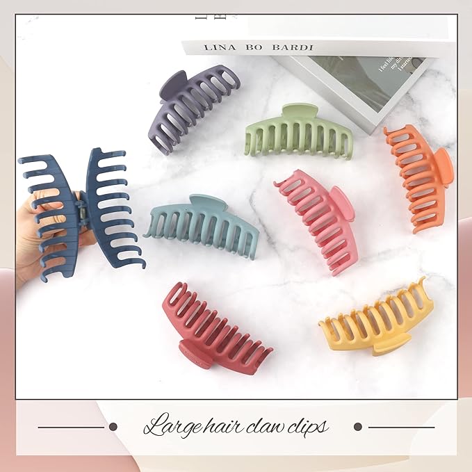 4.3 Inch Large Hair Claw Clips for Thin Thick Curly Hair Big Matte Hairclips Banana Strong Hold Jaw Clip Fashion Hair Accessories for Women and Girls (Nonslip, 8PCS)