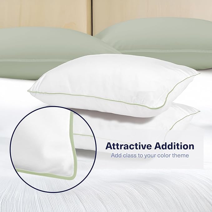 Kickoff Viscose Bamboo Pillowcase, Queen, Set of 2, 100% Organic Hidden Zippered Viscose Bamboo Pillow Case Queen Size, Cooling Pillow Cover for Hot Sleepers (20"x30", Trimmed, Soft Sage)