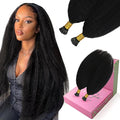 YoungSee Kinky Straight I Tip Hair Extensions Human Hair Black Kinky I Tip Extensions Remy Hair 80s 50g Itip Hair Extension Real Human Hair Yaki for Black Women Short 14Inch