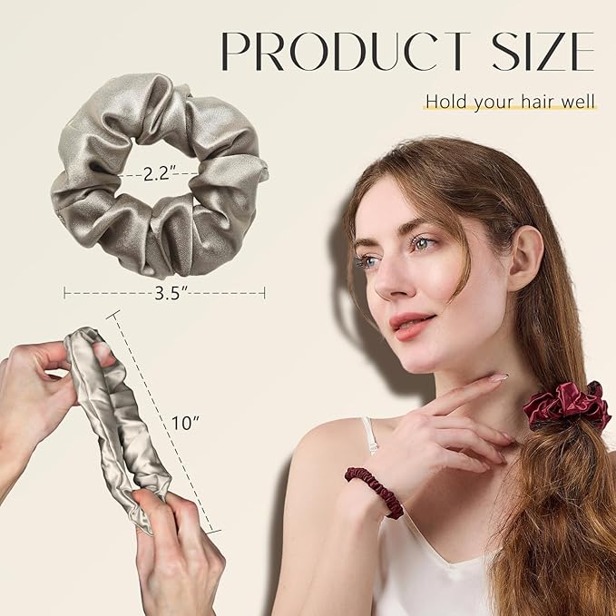 ZIMASILK 100% Mulberry Silk Hair Scrunchies – 19 Momme Elastic Silk Hair Ties for Women & Girls, Gentle No-Tug (3 Pack, Taupe)
