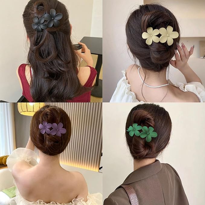 5 Pcs Flower Flat Claw Clips for Women Dark Blue Flat Hair Clips Non-Slip Matte Flat Hair Clips for Thick Hair Spring Claw Clip Cute Floral Hair Clip for Girals
