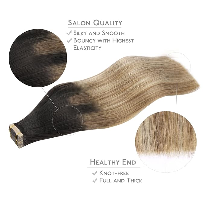 WENNALIFE Tape in Hair Extensions Human Hair, 20pcs 60g 26 inch Dark Brown to Chestnut Brown and Dirty Blonde Highlighted Remy Hair Extensions Straight Human Hair Tape in Extensions Skin Weft Tape