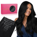 WENNALIFE Seamless Clip In Hair Extensions, 16 Inch 130g 7pcs Jet Black Hair Extensions Clip in Human Hair Invisible PU Skin Weft Natural Remy Human