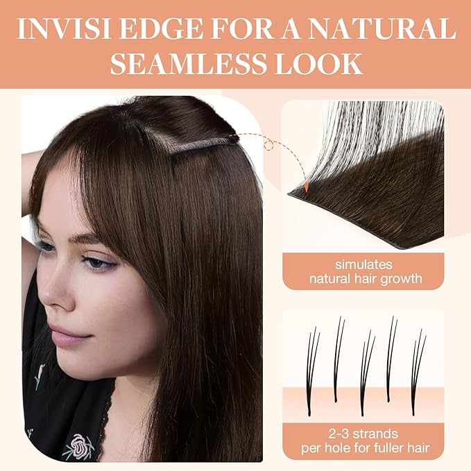 GOO GOO Invisi Edge Tape in Hair Extensions Human Hair, 4A Chocolate Brown 20pcs injected with 20pcs classical tape ins, 12inch 80g, Virgin Remy Hair, Natural Look