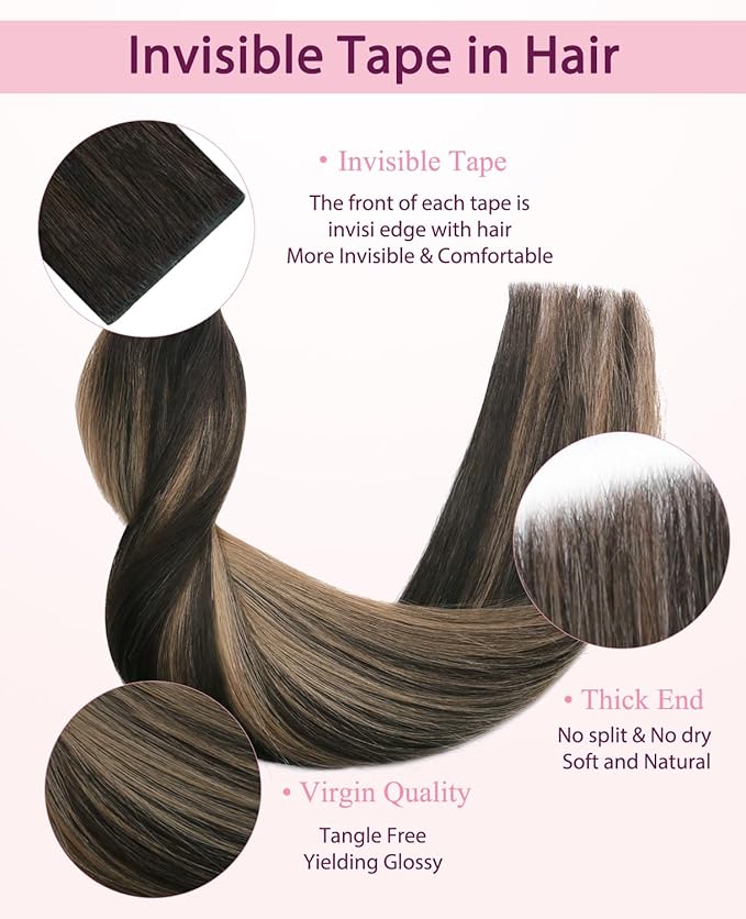 Pinkpearl Invisible Tape in Hair Extensions Human Hair, 20pcs 16inch 45g #2/6/2 Balayage Dark Brown to Chestnut Brown Injection Tape in Extensions Real Remy Human Hair Injected