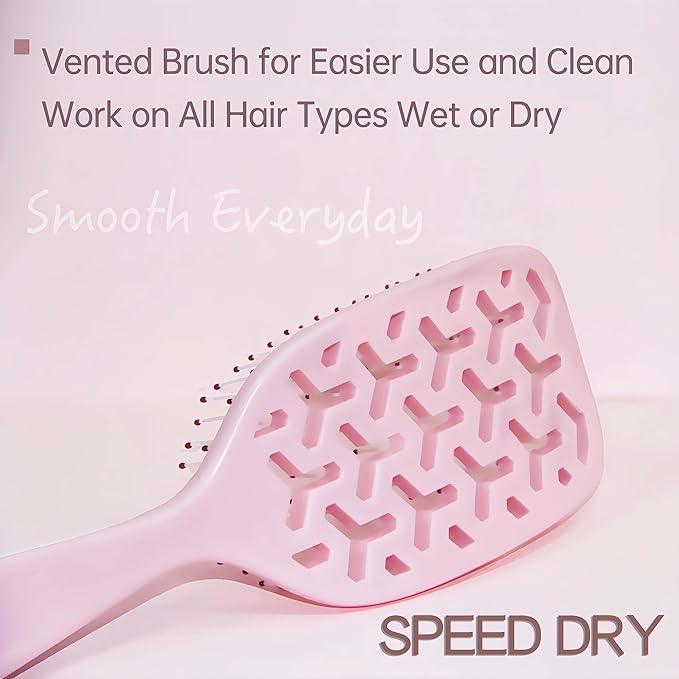 Vented Hair Brush for Women, Detangler Brush with Hollow-back for Quicker Blow Drying Full Sized, Hair Dryer Brush for Hurt-Free Detangling on All Hair Vibes, Pink, 1 Pack