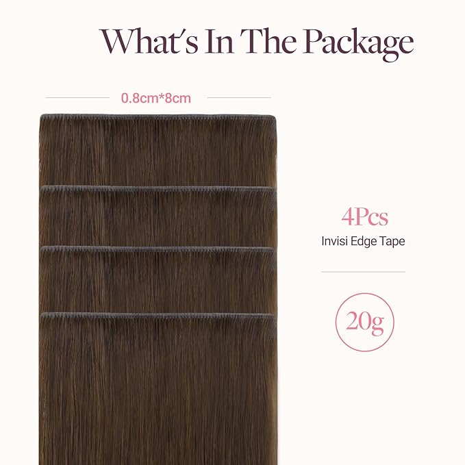 GOO GOO Invisi Edge Wide Tape in Hair Extensions,4A Chocolate Brown,4pcs 20inch 20g, Remy Human Hair,Seamless Injected Tape, Natural Look