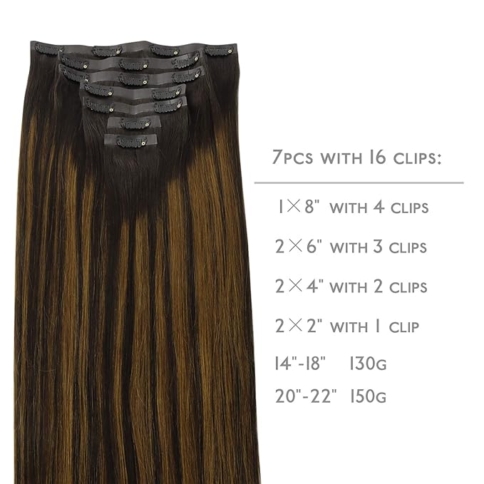WENNALIFE Seamless Clip In Hair Extensions Human Hair, 24 Inch 160g 7pcs Balayage Dark Brown to Chestnut Brown Hair Extensions Clip in Human Hair Invisible PU Skin Weft Natural Remy Human Hair Extensi