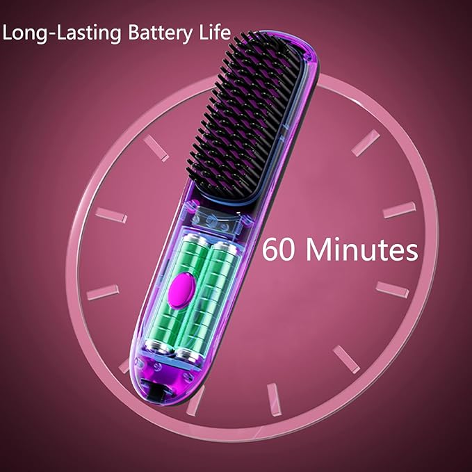 Go Brush Pro Hair Straightener – Cordless Comb with Negative Ion, 7400mAh Fast Heating & Portable Travel Design, Rechargeable Brush for Straightening and Curling (Black-1Pcs)