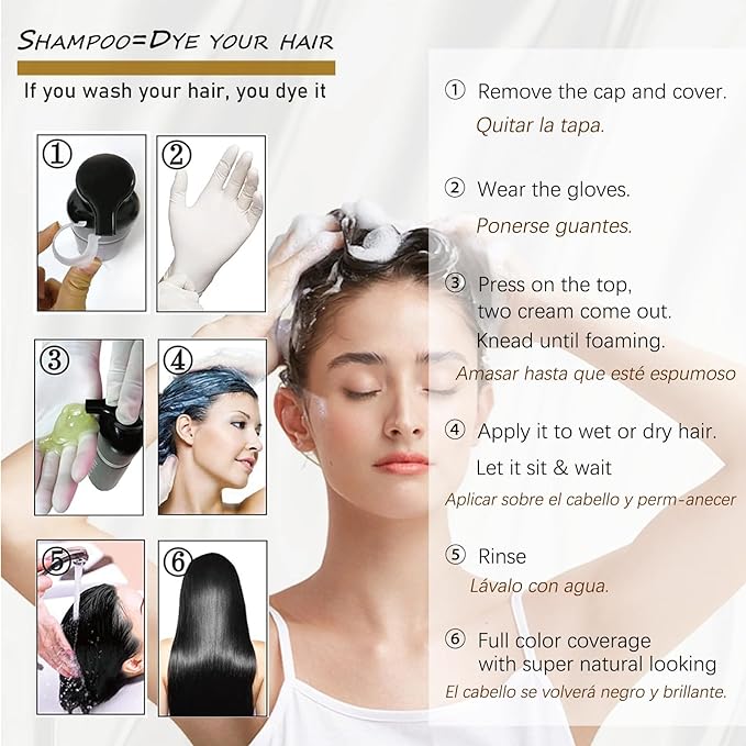 Dark Coffee Hair Dye Shampoo 3-in-1, 100% Gray Hair Coverage in Minutes, Instant Brown Shampoo Hair Dye, Herbal Hair Color Shampoo for Women & Men, Coloring Shampoo for Dyeing Gray, 16.9 Fl Oz