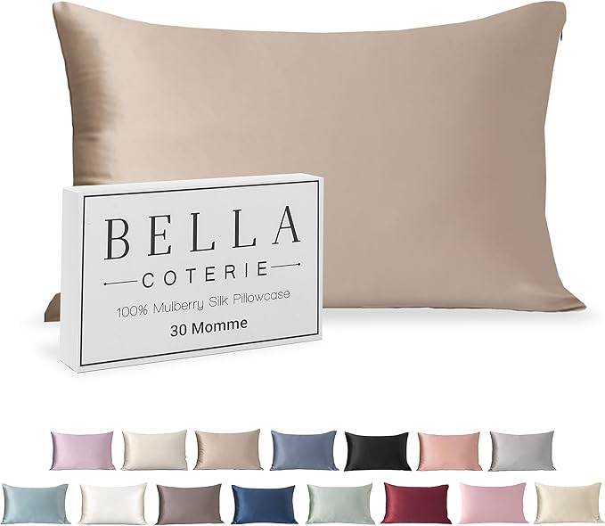 Bella Coterie Luxury Silk Pillowcase for Hair and Skin | 30 Momme | 100% Pure 6A Mulberry Silk | Super Soft | Perfectly Plush [Standard, Champagne]