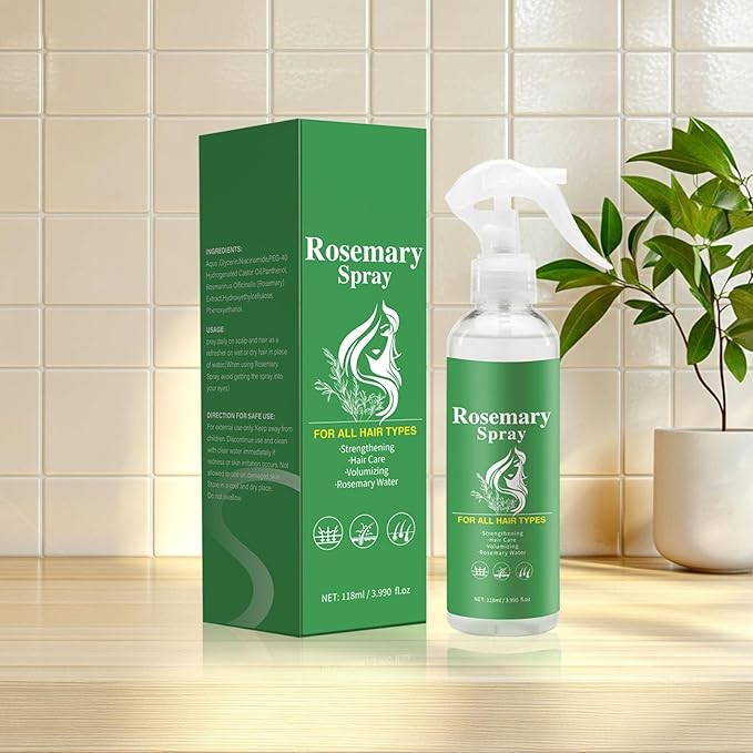 Rosemary Spray for Hair, Rosemary Water Scalp & Hair Strengthening Mist Rosemary Oil Hair Treatment Hydrating & Volumizing Hair Spray, Adds Hair Shine & Reduces Frizz For All Hair Types