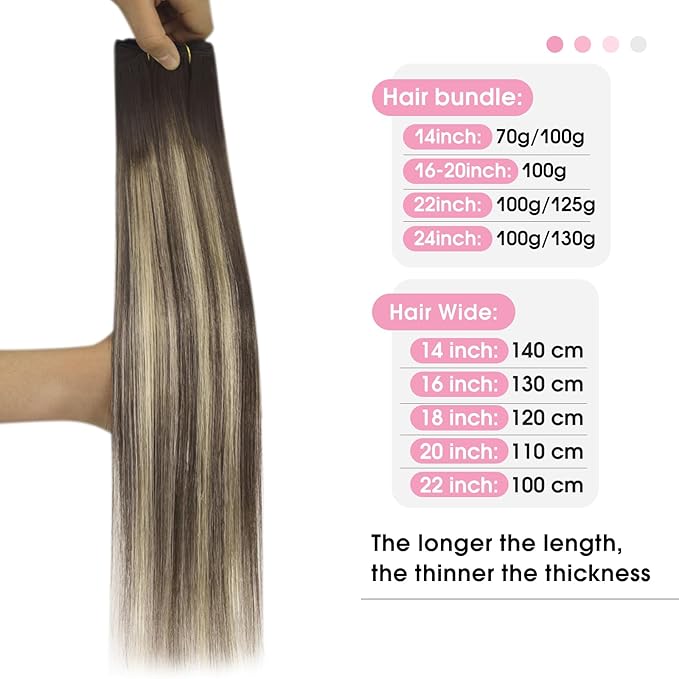 YoungSee Balayage Human Hair Sew in Extensions Chocolate Brown with Ash Blonde Balayage Weft Extensions One Piece Weft Hair Extensions Human Hair for Natural Look 22Inch 100G