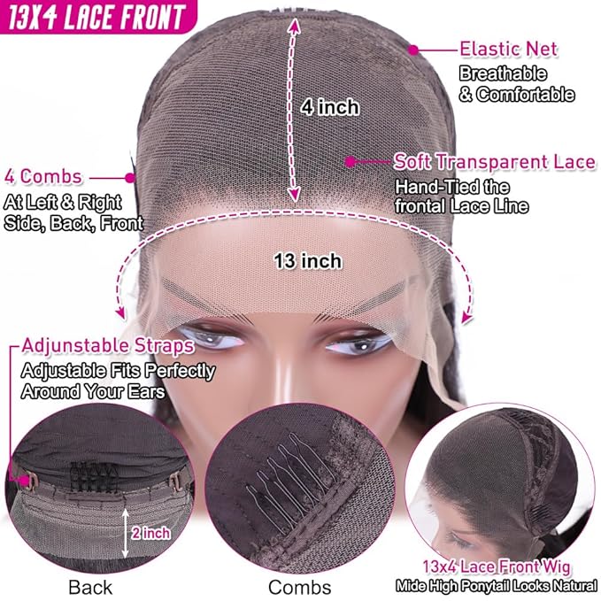 Hermosa 220% Density HD Transparent Lace Front Wigs Human Hair for Women 12A Brazilian Straight 13x4 Human Hair Lace Front Wigs Pre Plucked with Baby Hair Natural Hairline 26 inch